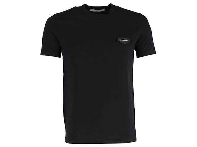 T-shirt a manica corta in cotone nero con placca logo Givenchy