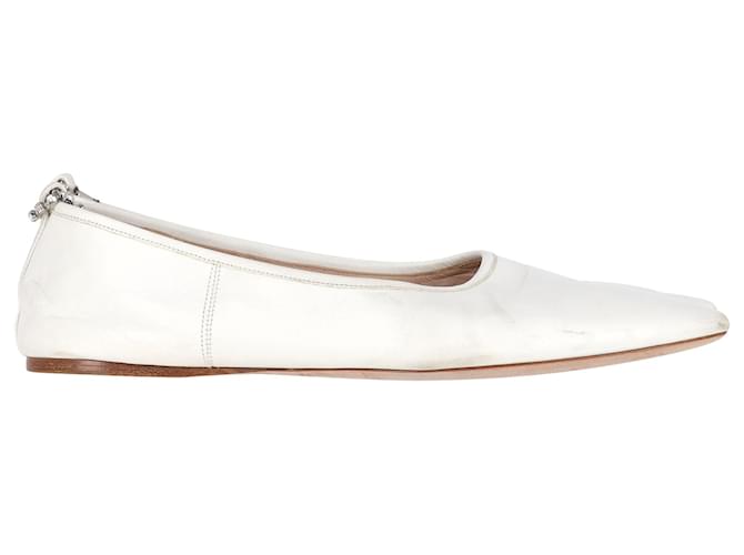 Ballerine a punta in pelle bianca con cinturino decorato Miu Miu Bianco