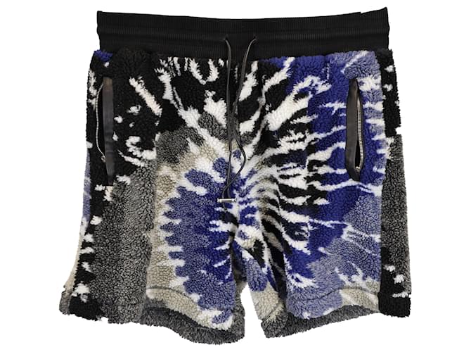 Shorts in pile multicolore con dettagli in pelle Amiri a gamba larga e coulisse