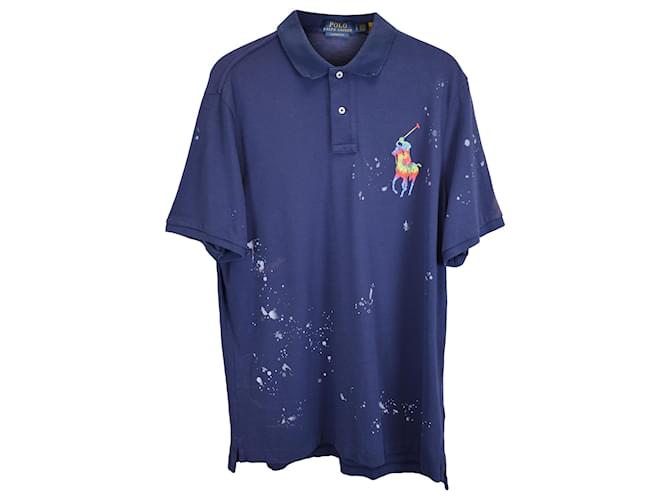 Polo Ralph Lauren con macchie di vernice in cotone blu navy