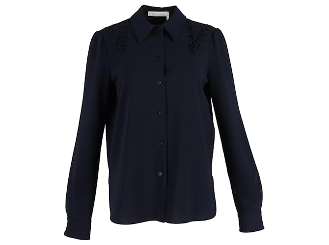 Blusa con dettagli a volant See by Chloé in poliestere blu navy