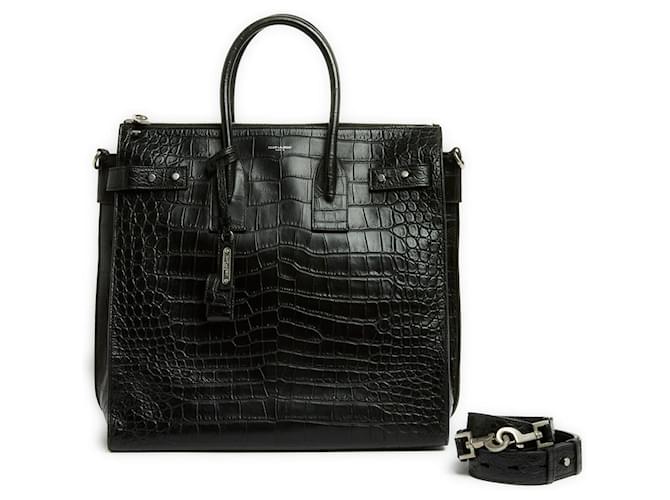 Saint Laurent Sac de Jour Nord/Sud Nero Coccodrillo in pelle con stampa