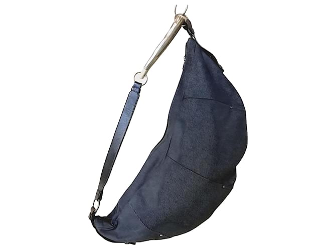 Yves Saint Laurent 02 AW Tom Ford Rare Rive Gauche Grande Borsa a Spalla in Denim Mombasa Blu