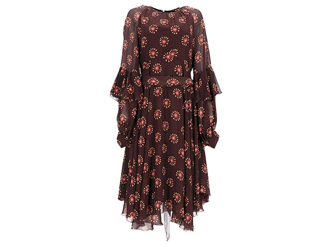 Abito midi stampato Etro in seta marrone