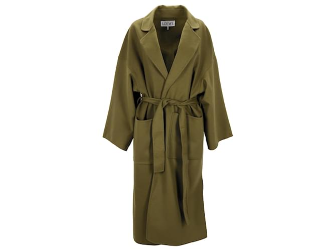 Cappotto con cintura Loewe in misto lana e cashmere oliva Verde Verde oliva