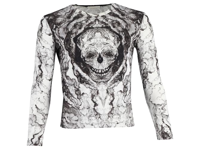 T-shirt a maniche lunghe con stampa teschio Alexander McQueen in cotone bianco