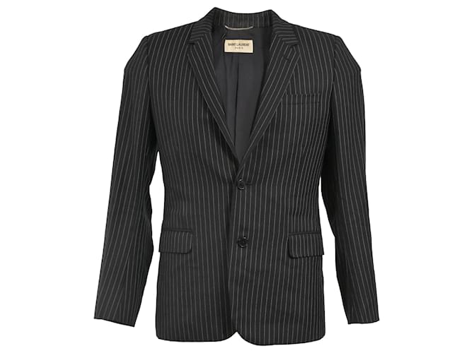 Blazer monopetto a righe di Saint Laurent con tasche in lana nera Nero
