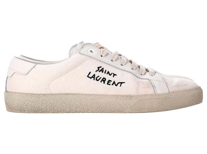 Sneakers basse classiche Saint Laurent Court in tela bianca Bianco Crudo