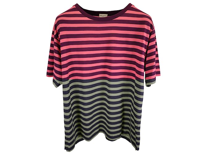 T-shirt a maniche corte a righe Saint Laurent in cotone multicolore