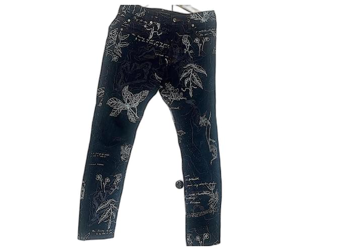Alexander Mcqueen Archivio in denim ricamato di scrittura poetica autentica vintage McQueen Blu