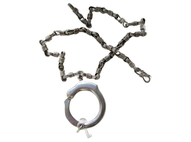 Jean Paul Gaultier Collana a manette in argento massiccio, unisex.