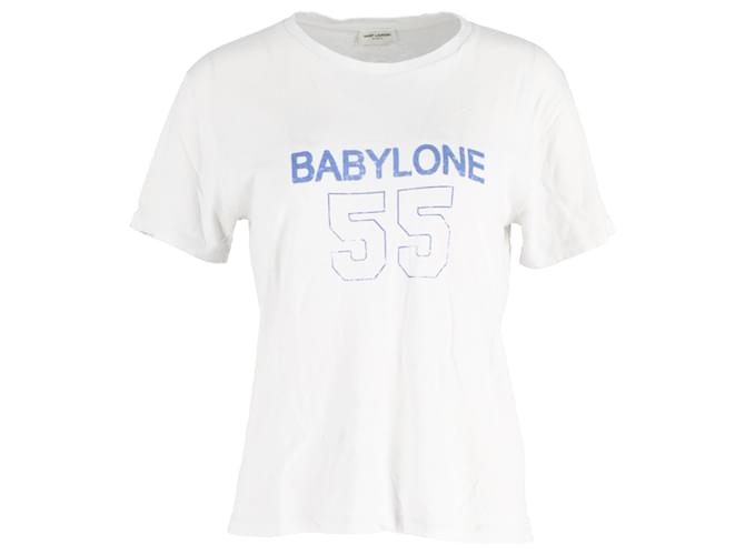 T-shirt stampata Saint Laurent Babylone 55 in cotone bianco