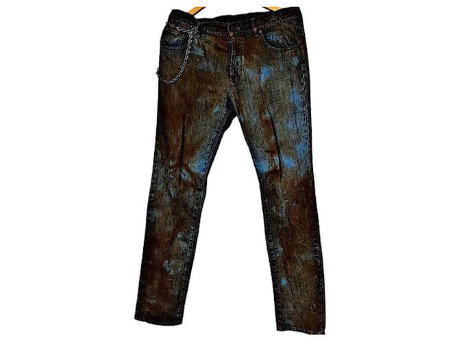 Jeans in denim fango con catena Alexander McQueen 05 AW Archive autentico vintage Multicolore