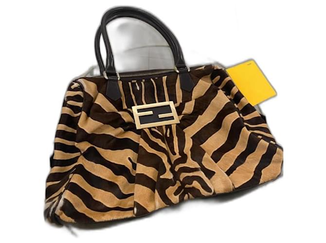 Grande borsa Fendi a strisce di tigre Marrone Cammello