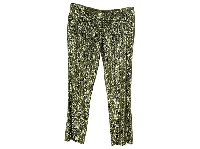 Pantaloni flare cropped in tulle stretch Balmain in paillettes verdi Verde
