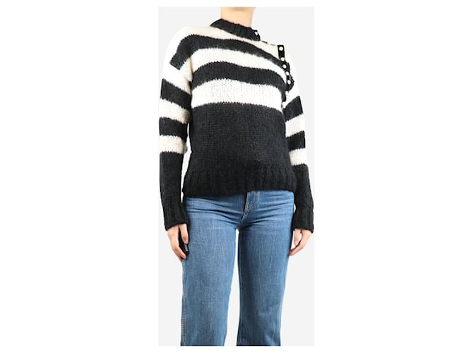 Philosophy di Lorenzo Serafini Maglione in mohair a righe bianche e nere con bottone in perla - taglia UK 10 Nero