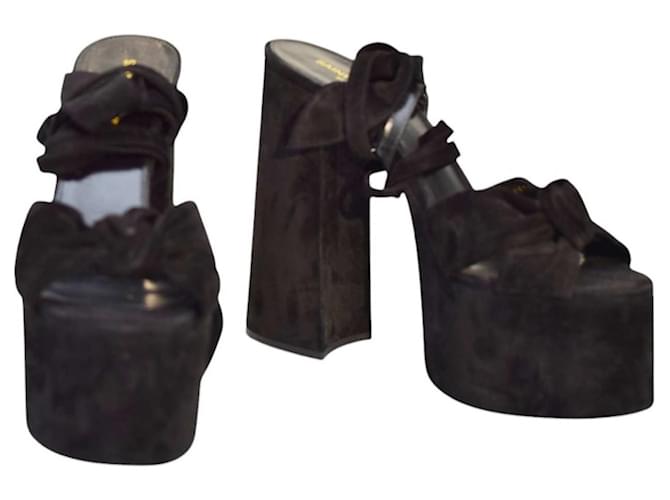 Sandali con plateau in suede nero Yves Saint Laurent YSL Paige 145 mm, tacchi in suede, taglia 39