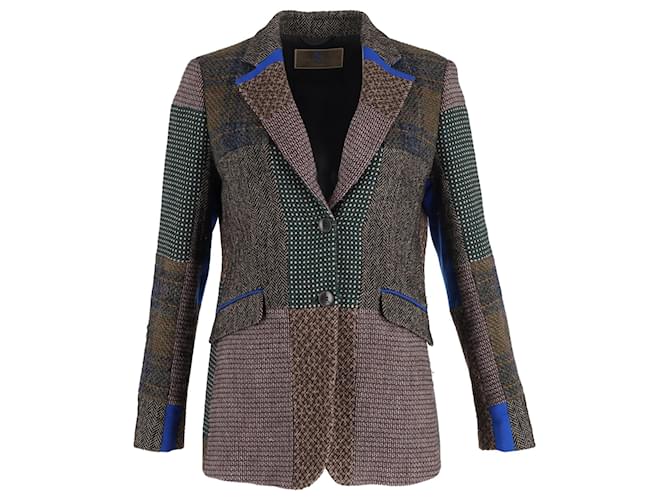 Blazer in tweed patchwork multicolore in lana Etro