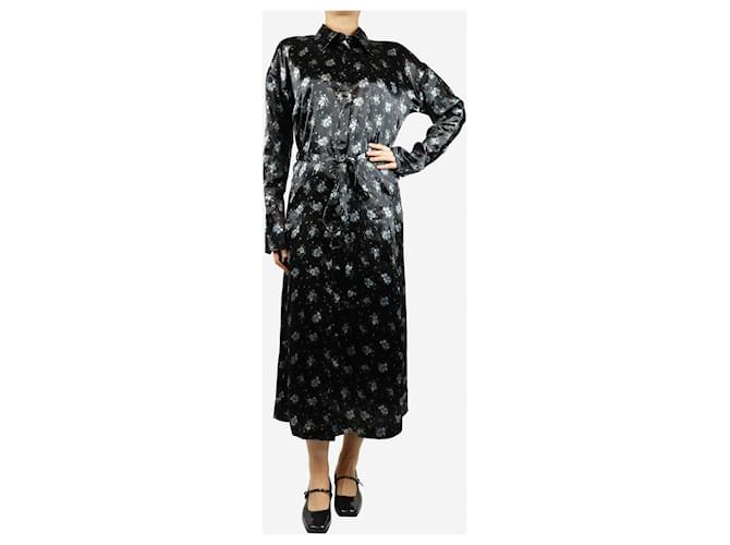 Acne Abito midi avvolgente in satin nero floreale - taglia UK 8