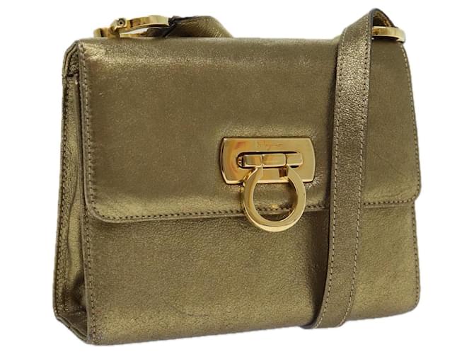 Borsa a Spalla Gancini in Pelle Dorata Salvatore Ferragamo Auth hk1653 D'oro