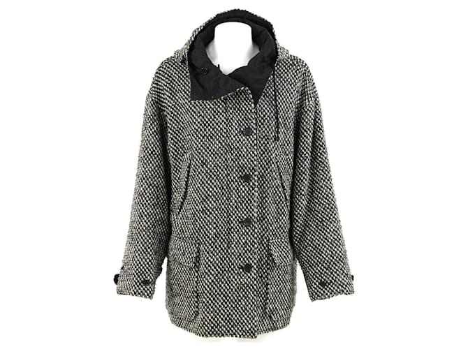 Cappotto in bouclé di lana bianco e nero DKNY - Anni 2000 Sabbia