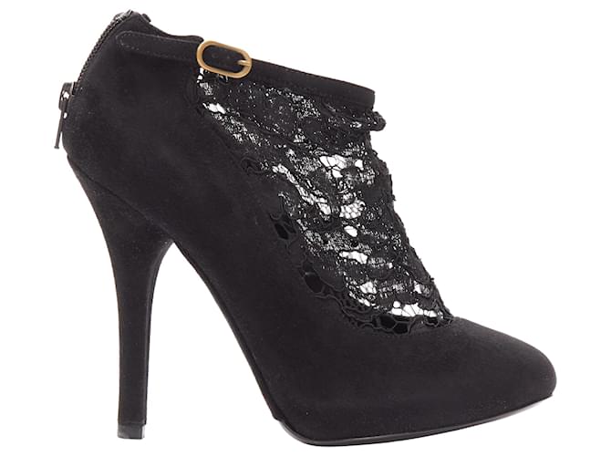 Stivaletti con tacco alto in suede floreale e pizzo Dolce & Gabbana D'oro Metallico