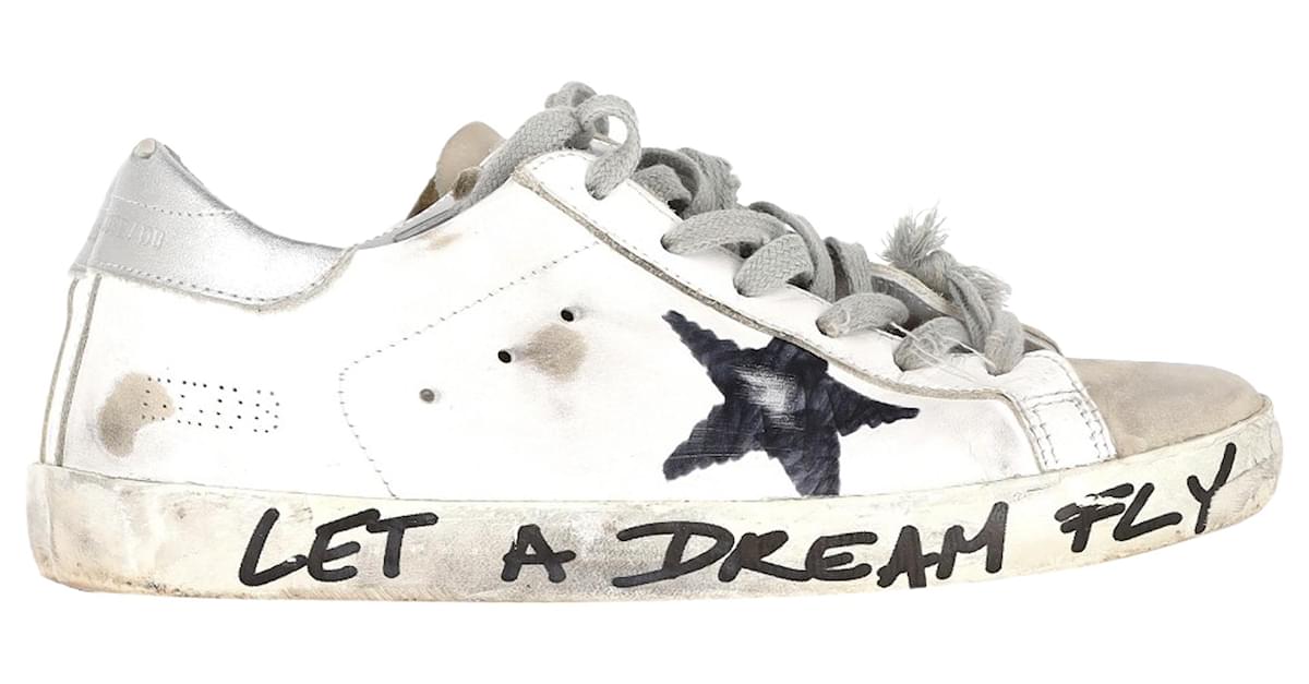 Sneakers con lacci Golden Goose Super-Star "Lascia volare un sogno" in pelle di vitello bianca Bianco