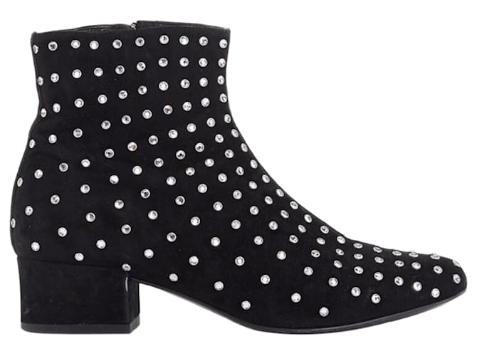Stivale alla caviglia in suede Saint Laurent con strass e cristalli Nero