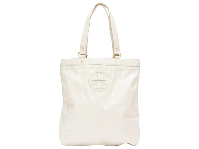 Borsa tote in pelle testurizzata con patch logo e hardware Tory Burch Bianco