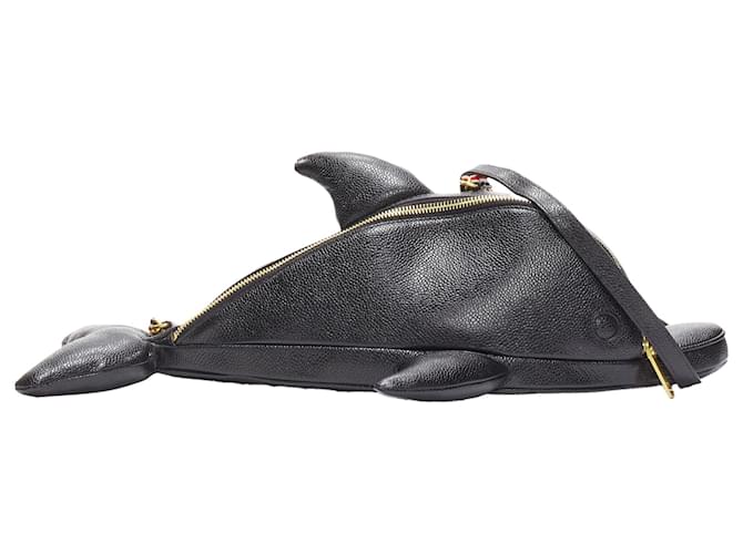 Borsa a tracolla in pelle goffrata Mini Dolphin di Thom Browne Nero