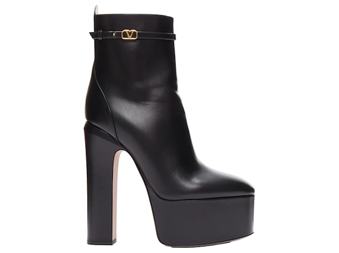 Stivali platform in pelle tango con fibbia logo V di Valentino Garavani Nero
