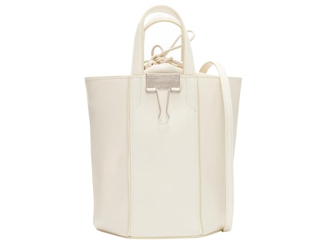 Off White Borsa tote in pelle con cordino di chiusura Off Virgil Abloh e clip per raccoglitore Allen Bianco Crudo