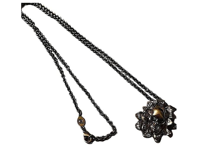 Collana con teschio di fiore in argento placcato autentico Alexander McQueen Silver hardware