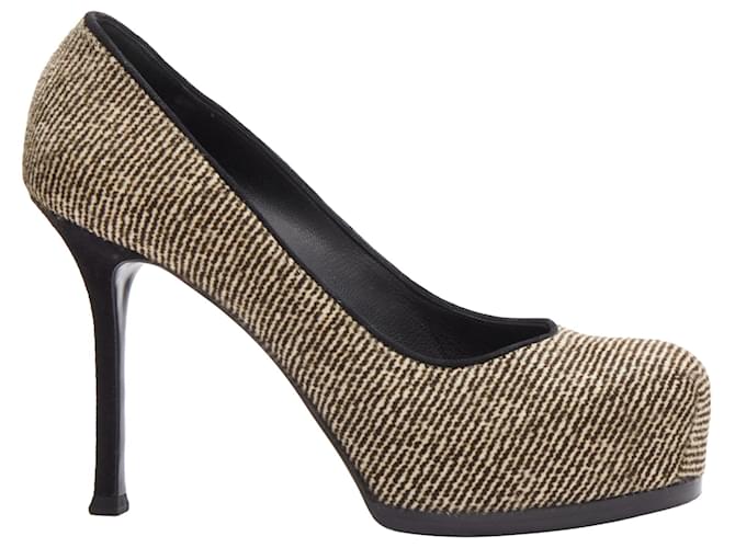 Décolleté con tacco a piattaforma in tweed di lana Yves Saint Laurent Tribtoo Marrone