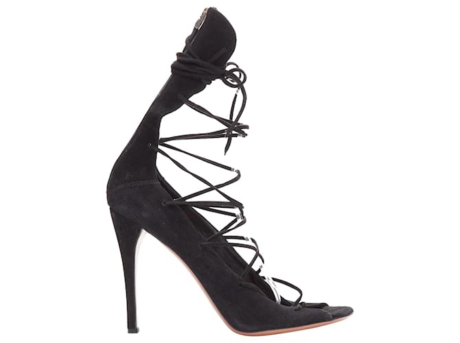 Alaïa Sandali con tacco in pelle scamosciata Alaia con lacci e zip sul retro Nero