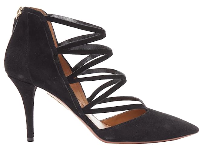 Stivaletti con tacco incrociati in suede elettrico Aquazzura Nero