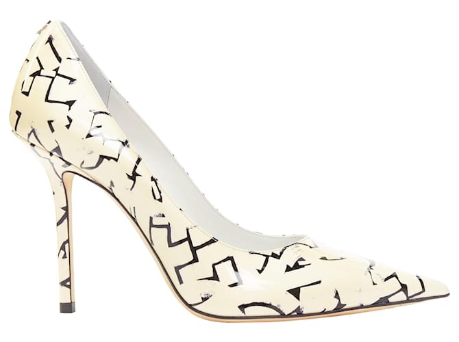 Pumps in pelle perla con grafiche Poggy di Jimmy Choo Bianco