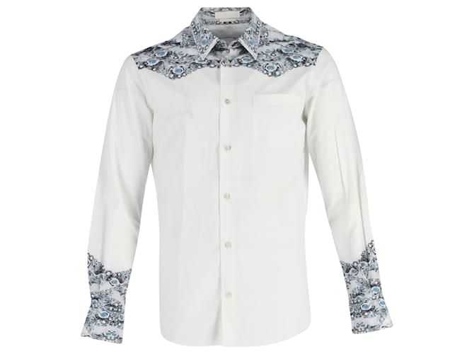 Camicia button-down in cotone bianco con stampa teschio Alexander McQueen
