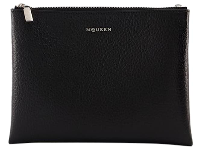 Clutch a barra incrociata - Alexander McQueen - Pelle - Nero/Argento