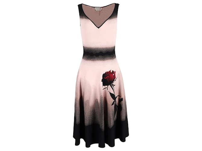 Abito midi senza maniche a linea A con stampa di rose di Alexander Mcqueen in viscosa multicolore