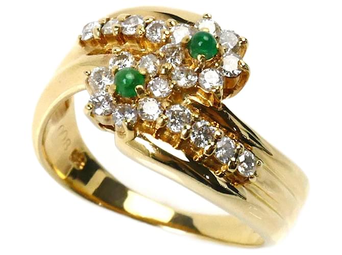 Autre Marque Anello Fiore di Smeraldo in Oro Giallo K18YG