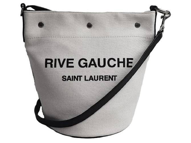 Yves Saint Laurent Borsa a spalla in tela di cotone e pelle Saint Laurent RIVE GAUCHE Bianco