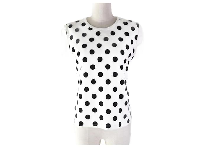 Issey Miyake T-shirt a maniche corta con scollo rotondo per donne con motivo a pois in cotone