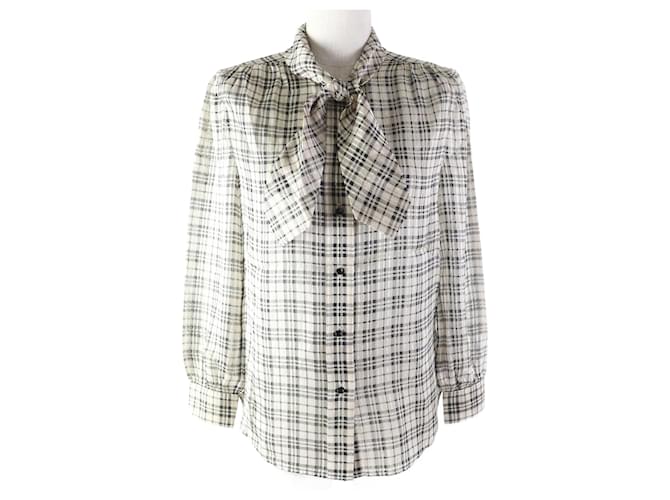 Yves Saint Laurent Blusa in seta con fiocco Saint Laurent 34 Beige Nero