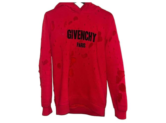 Hoodie autentico Givenchy 17 AW Riccardo Tisci rosso danneggiato lavorato