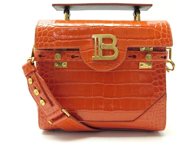 NOVE BORSA BALMAIN B BUZZ 23 PELLE STILE COCODRILLO ARANCIONE CON TRACOLLA