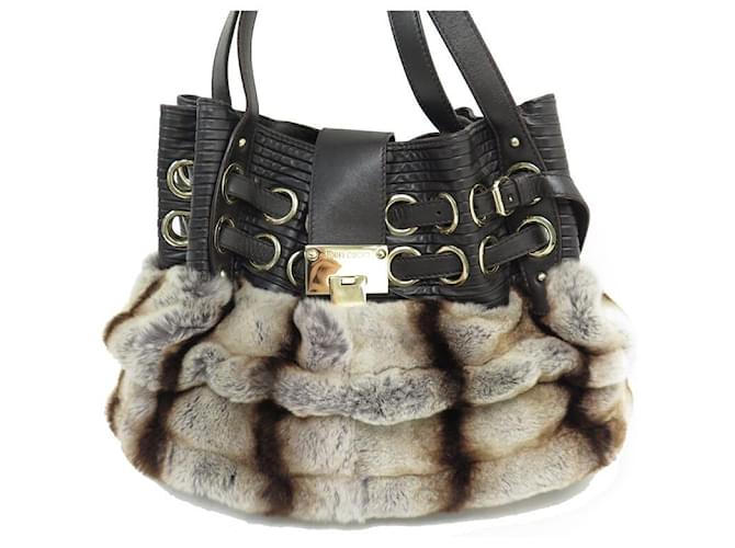 BORSA A MANO JIMMY CHOO IN PELLICCIA DI CHINCHILLA RAMONA CABAS 37CM