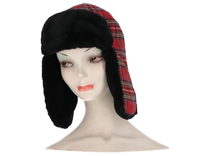 Autre Marque A.N.G.E.L.O. Vintage Cult Cappello in Tartan e Pelliccia - Anni 2020 Rosso