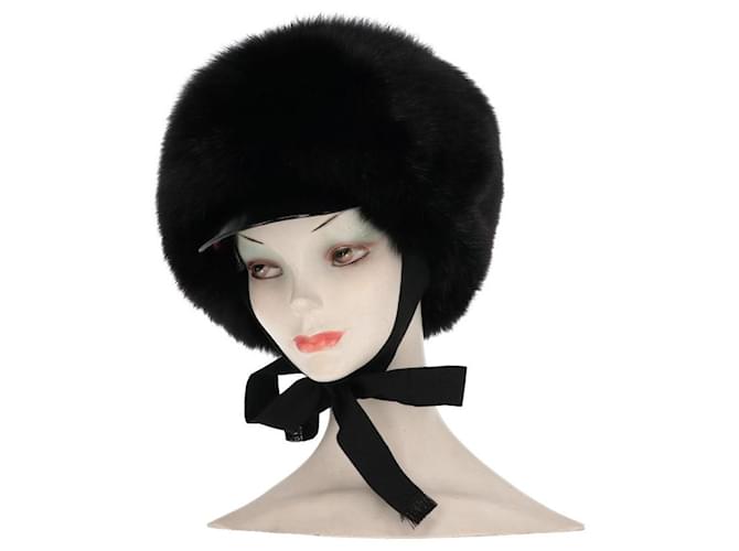 Autre Marque A.N.G.E.L.O. Vintage Cult Cappello in Pelliccia di Volpe Nera - Anni 2020 Nero