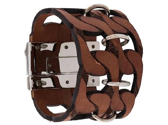 Bracciale in pelle marrone con catena Gianfranco Ferré - anni 2000